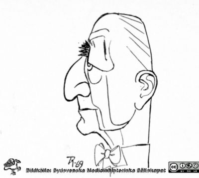 Gunnar Bauer
Karikatyr av doktor Gunnar Bauer i "Medicinare i lundamiljö" (1969) tillägnad Medicinska Föreningen i Lund vid dess 75-årsjubileum 1969. Stig Radner ritade.
Nyckelord: Medicinska;Föreningen;Lund;Karikatyr