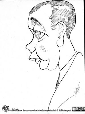 Karikatyr av okänd man Strömbäck 
Karikatyr av okänd man Strömbäck i ett album med ett tjog mycket drivet gjorda karikatyrer av den anonyme signaturen W.  Några av karikatyrerna i detta album är namnsatta. Det har 2017 överlämnats till Medicinhistoriska Sällskapet i Lund av professorn i kirurgi i Lund, Christian Ingvar, sonson till Sven Ingvar. Det är upphittat i familjen Ingvars gömmor.
Nyckelord: Lasarettet;Lund;USiL;Universitetsjukhus;Utbildning;Karikatyrer