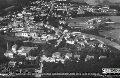 Ängelholms sjukhus nere i vänstra hörnet av detta flygfoto från mitten av 1900-talet
Ängelholms sjukhus nere i vänstra hörnet av detta flygfoto från mitten av 1900-talet medan vänstertrafik ännu rådde. Bildkälla: Lillie Börjessons bildsamling från Ängelholms sjukhus.
Nyckelord: Ängelholm;Engelholm;Sjukhus;Flygfoto