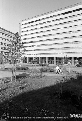 Markarbeten vid Centralblockets entré 1985
Lasarettsfotograferna i Lund,  pärm  Sv/v Negativ, 1985. 34. 1985, maj. Trädgårdarbete vid Centralblockets huvudentré.  Från negativ
Nyckelord: Lasarettet;Lund;Universitetssjukhuset;USiL;Centralblocket;Fasad;Entr;Väster